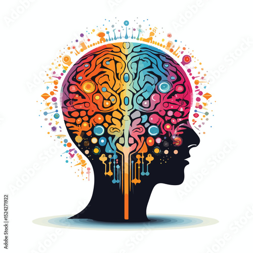 Detailed vector illustration of human brain inside head for medical science concepts