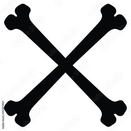 Black Crossbones Silhouette Spooky Halloween Symbol, Simple Bone for Design