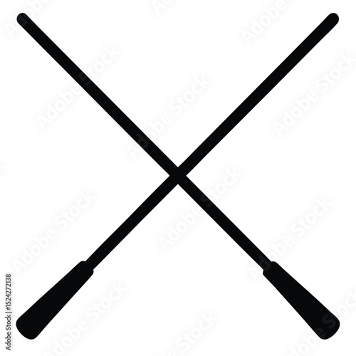 Black Rowing Oars Crossed Symbolizing Teamwork, Water Sports, Or Nautical Design Element on White Background