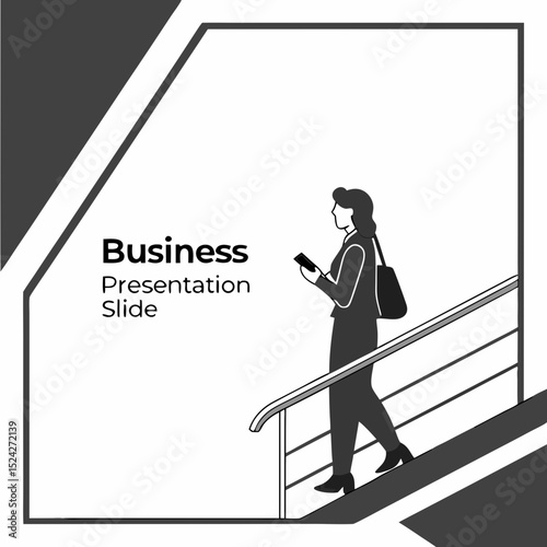 Businesswoman ascending stairs modern presentation slide