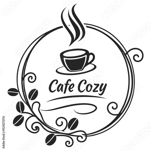 Cozy cafe logo design coffee beans steam cup