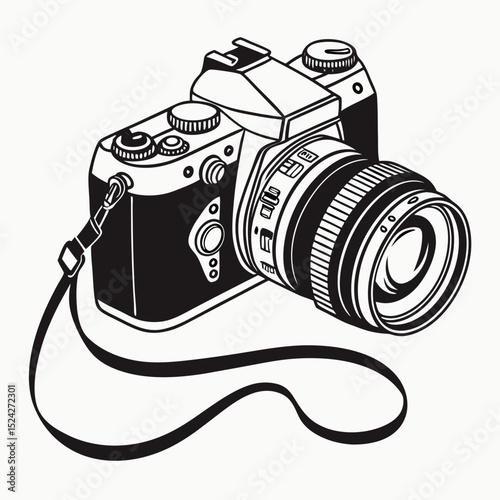 Vintage camera black and white illustration photography equipment
