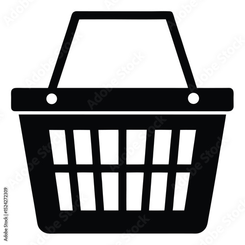 Black Shopping Basket Illustration with Handle and Slatted Design for Market Use