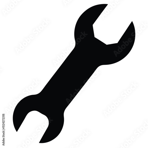 Black Silhouette Illustration of a DoubleEnded OpenEnd Wrench on White Background