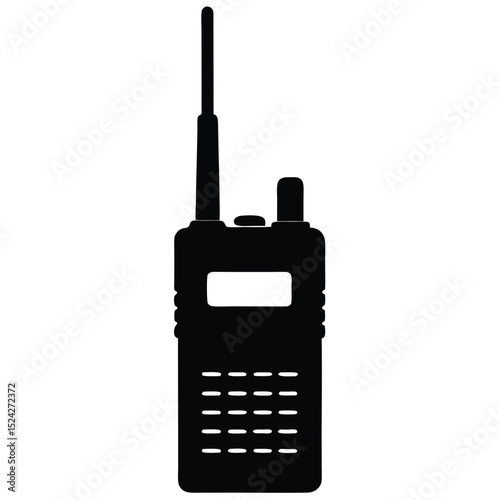 Black Silhouette Illustration Portable TwoWay Radio with Antenna, Buttons and Speaker Grill