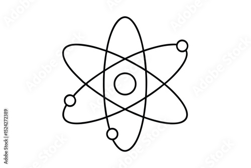 Simple line drawing of an atom model science education