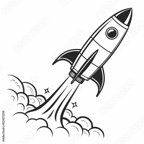 Professional rocket ship launch illustration transparent background