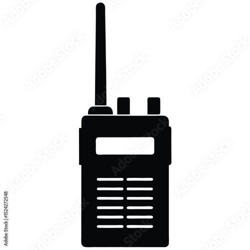 Black Silhouette of a Portable TwoWay Radio Communication Device with an Antenna
