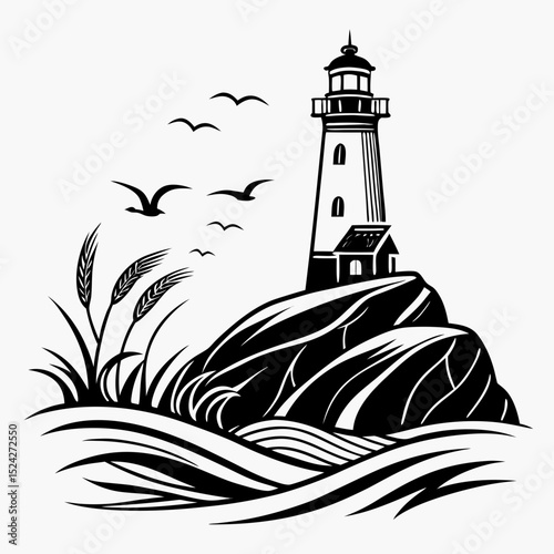 Lighthouse seascape graphic design element isolated