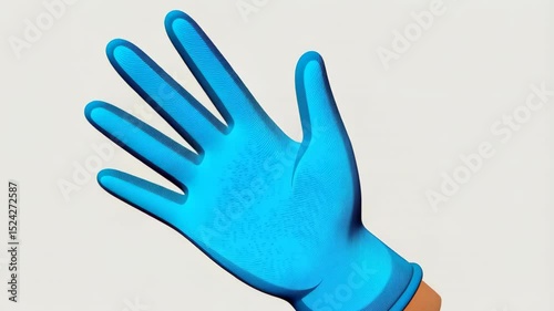 Blue Disposable Glove on a Neutral Background for Hygiene Purposes