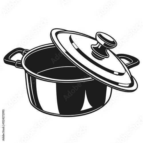Professional cutout image of a cooking pot with lid ajar