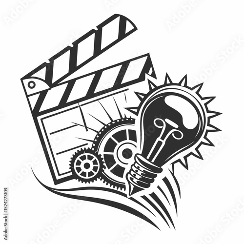 Creative filmmaking idea lightbulb clapperboard gears design