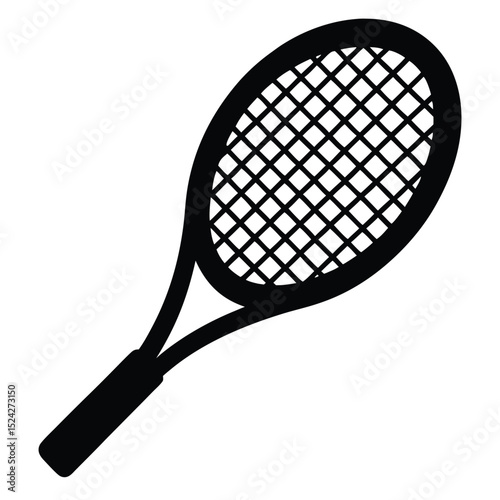 Black Tennis Racket Isolated, Showing Strings, Handle, and Frame for Sports Imagery
