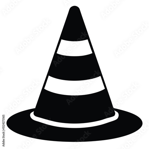 Black Traffic Cone with Stripes Isolated on a White Background Illustration