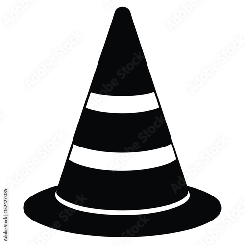 Black Traffic Cone with White Stripes and Base Illustration