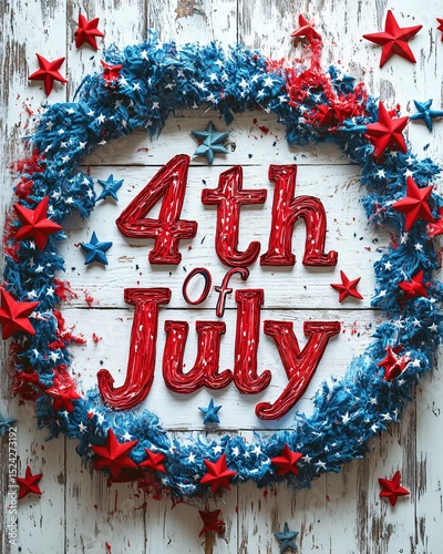 4th of July text on wooden table