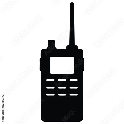 Black TwoWay Radio Silhouette, Communication Device Icon, Portable Transceiver with Antenna