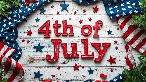4th of July text on wooden table