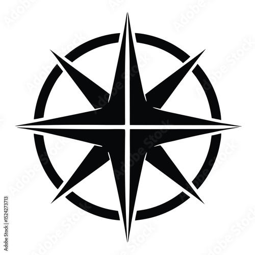 Bold Eight Point Compass Rose Inside Circle Nautical Navigation Symbol