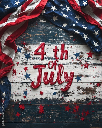 4th of July text on wooden table