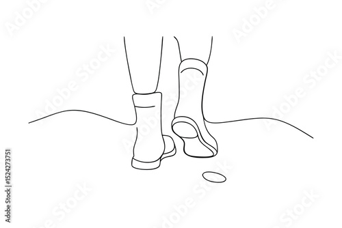 Line drawing of legs in boots walking leaving a small mark