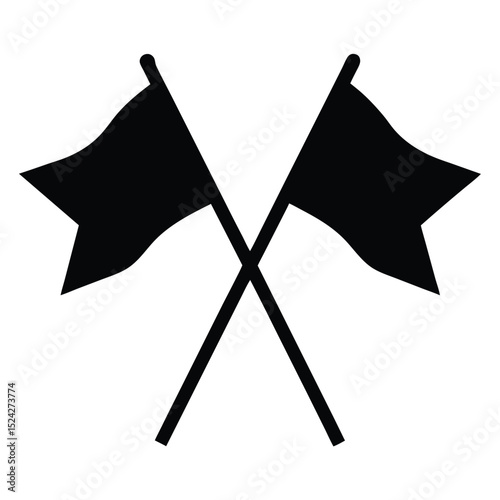 Crossed Black Flags Icon Symbolizing Surrender, Rebellion, or Motorsports Event Indication