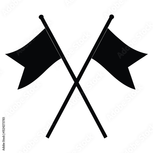 Crossed Black Flags Symbolize Surrender or Nautical Signal, Isolated on White Background