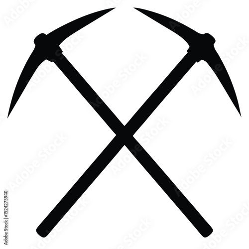 Crossed Black Pickaxes Illustration Mining Tools Symbol Element on White