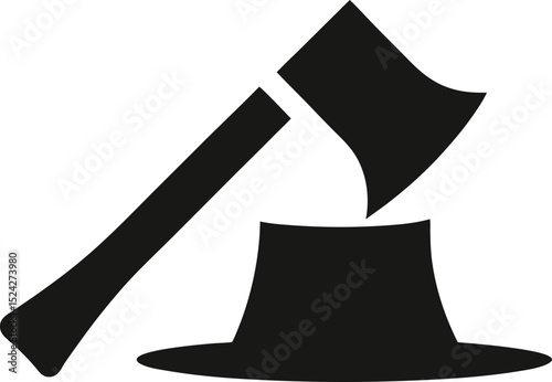 "Axe chopping wood icon, black silhouette, vector style"
