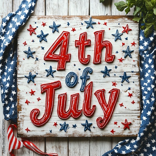 4th of July text on wooden table