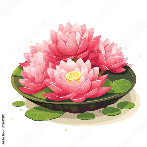 Exquisite Lotus Blossom Flowers (Nelumbo nucifera gaertn) with Elegant Petals and Bright Colors