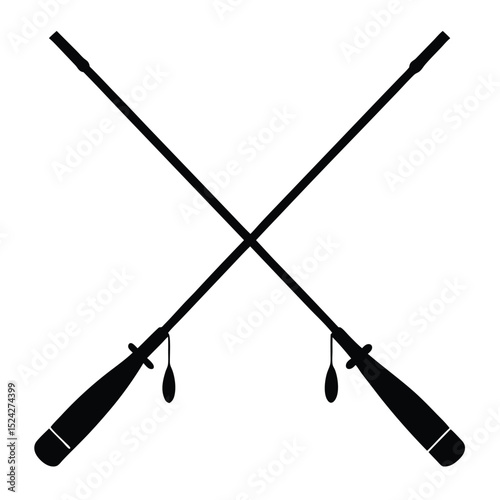 Crossed Fly Fishing Rods Silhouette, Sporting Equipment, Angling Design Element, Adventure Gear