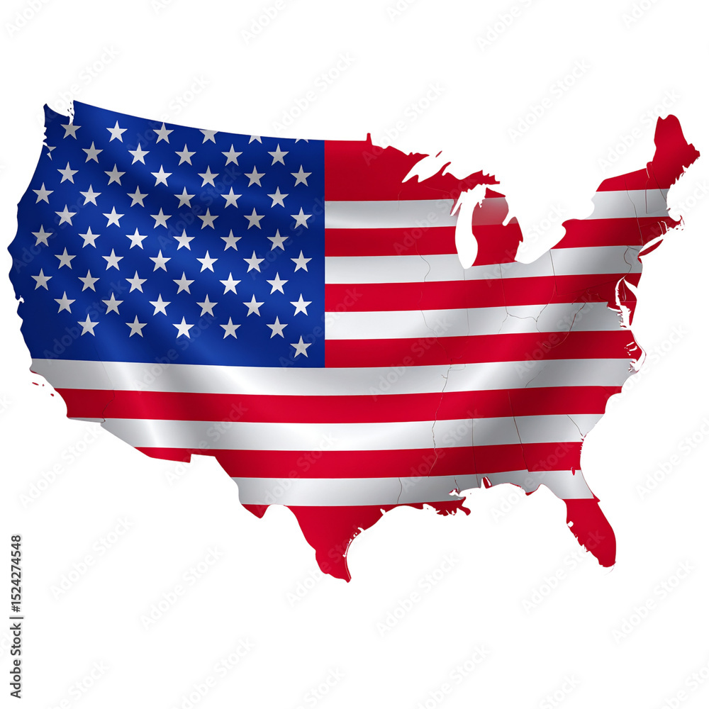 United States Map Filled with Waving American Flag, Transparent PNG Cutout United States Map Filled with Waving American Flag, Transparent PNG Cutout