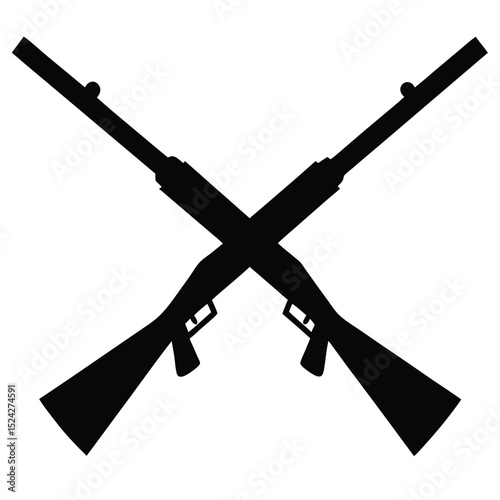 Crossed Silhouette of Two Rifles on a White Background, Hunting and Protection