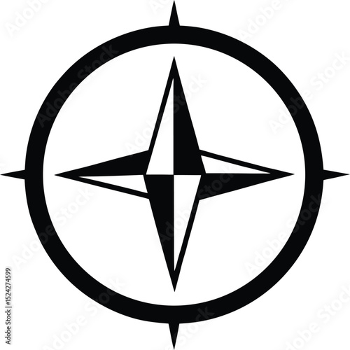 "Compass icon in black and white, simple round design, vector style"
