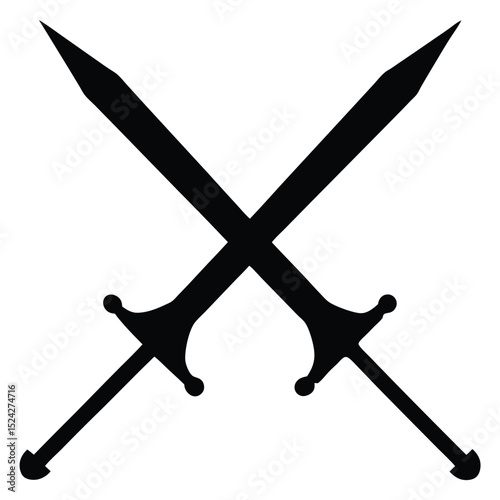 Crossed Swords Silhouette Black Medieval Weapons, Blade Illustration for Design and Decoration