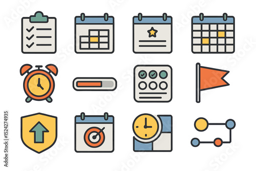 Colorful task management icons for productivity and planning
