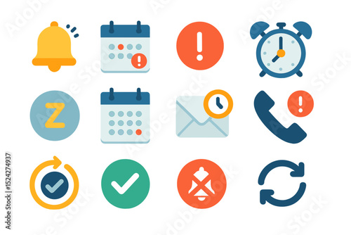 Digital notification icons with alarms and calendars in soft gradient design