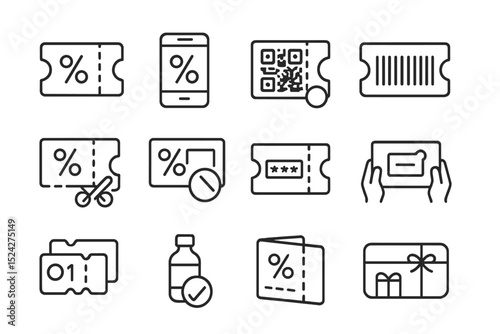 Various discount coupon icons on a gray background