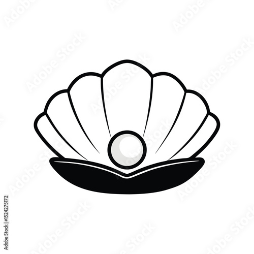 Elegant Black Outline of Seashell with Pearl in the Middle