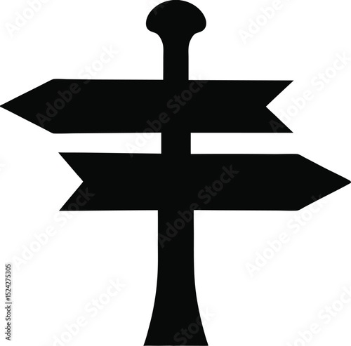 "Wooden direction signpost icon in black silhouette, minimalist vector"

