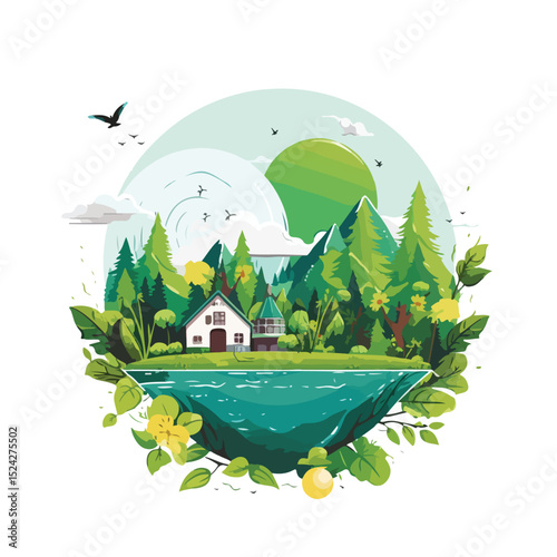 Professional Natural Eco Design Vector Illustration Isolated on White Background