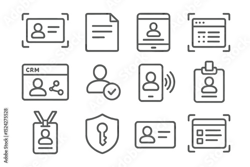 Digital identity and security icons on a grey background