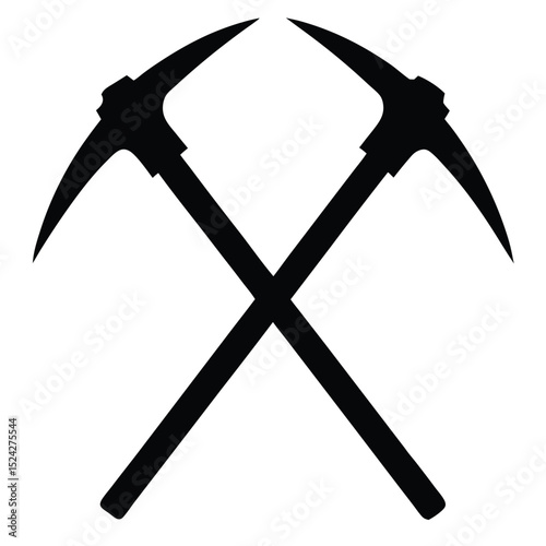 Intersecting Black Pickaxes Mining Tool Illustration, Crossed Handles Symbol, Labor Icon