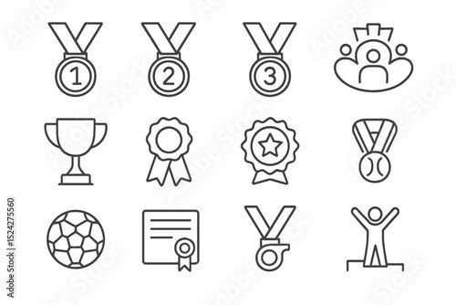 Sports and achievement icons set with medals and trophies