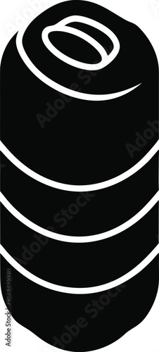 "Sleeping bag icon, rolled up in vertical shape, black silhouette vector"
