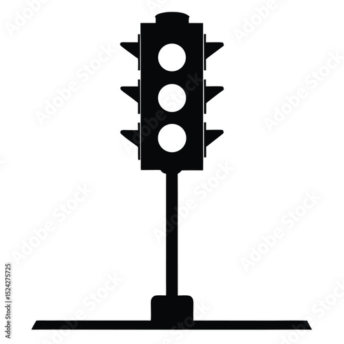 Isolated Black Silhouette of a Traffic Light on a Pole with a Base
