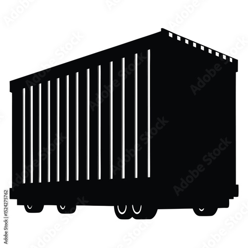 Isolated Black Silhouette of Wheeled Container with Open Slatted Sides on White Background