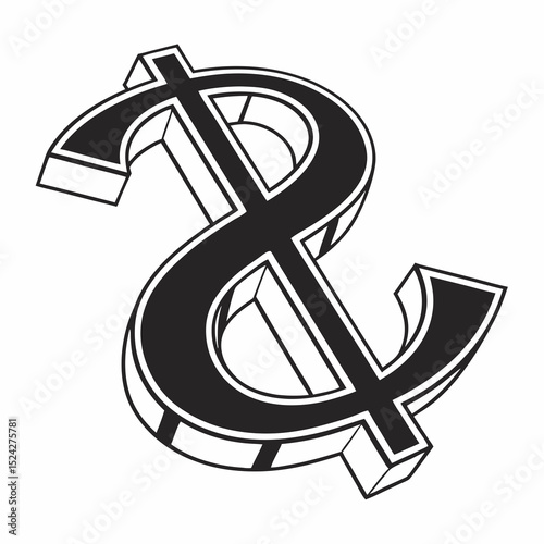 Three dimensional bold black dollar sign symbol