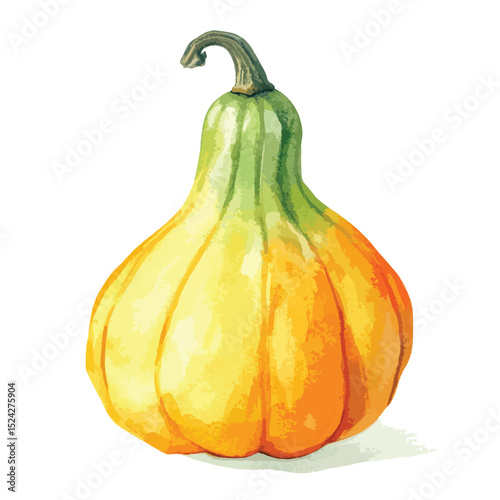 Watercolor Gourd Painting Yellow and Green Autumn Squash